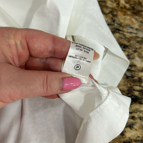 Theory White Carrian Precise Short Sleeve Peplum Blouse Top Size L - Picture 7 of 9